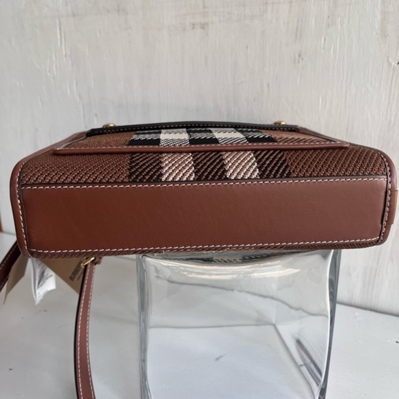 BURBERRY Mini Check Jacquard Pocket Bag- Dark Birch Brown - Picture 7 of 14